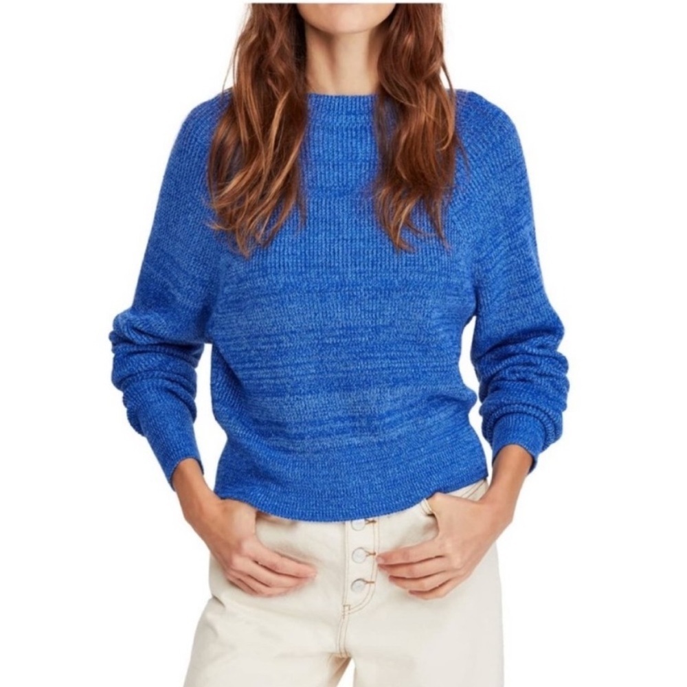 Free People Too Good Mock Neck Sweater Blue Size Medium - Picture 2 of 10